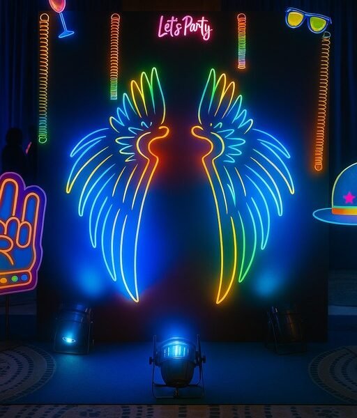 hire neon theme party decoration